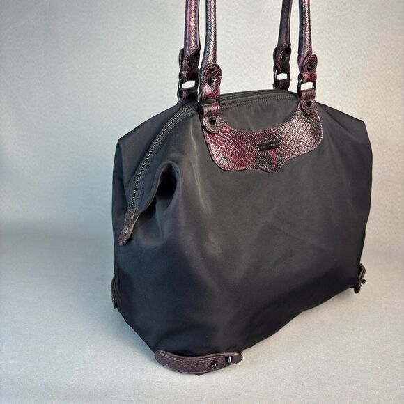 Rebecca Minkoff Purse Shoulder Bag Black Nylon Tote with Red Snakeskin & Spikes - Picture 1 of 12